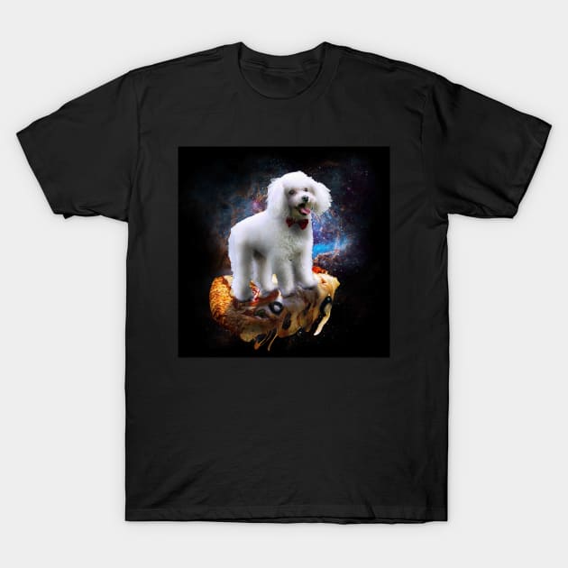 Galaxy Space Poodle Dog On Pizza T-Shirt by Random Galaxy